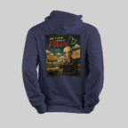 Navy blue hoodie with 'Better Call Paul' alien design on the back against a gray background
