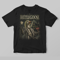 Black t-shirt with 'Beetlegoose' graphic design on a gray background