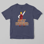 A navy blue short-sleeve t-shirt with a graphic of a dancing character and the text 'BERT DIGGLER' printed on the front, displayed against a neutral gray background.