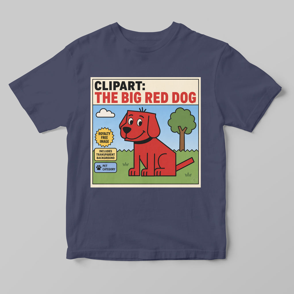 Gray t-shirt with a funny clipart graphic of a big red dog and text on a gray background