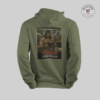 Green hoodie with 'Conan the Librarian' graphic on the back, displayed against a light gray background.