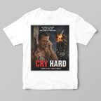 a white tshirt with a funny die hard movie inspired parody design print