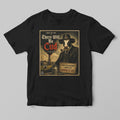 a black t-shirt with a funny cow graphic print based on the there will be blood movie