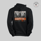 Black hoodie with 'Grainspotting' graphic on a gray background