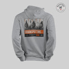Gray hoodie with 'Grainspotting' graphic on a light gray background