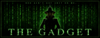 Silhouette of a inspector gadget wearing a hat with text overlay on a green matrix-style background