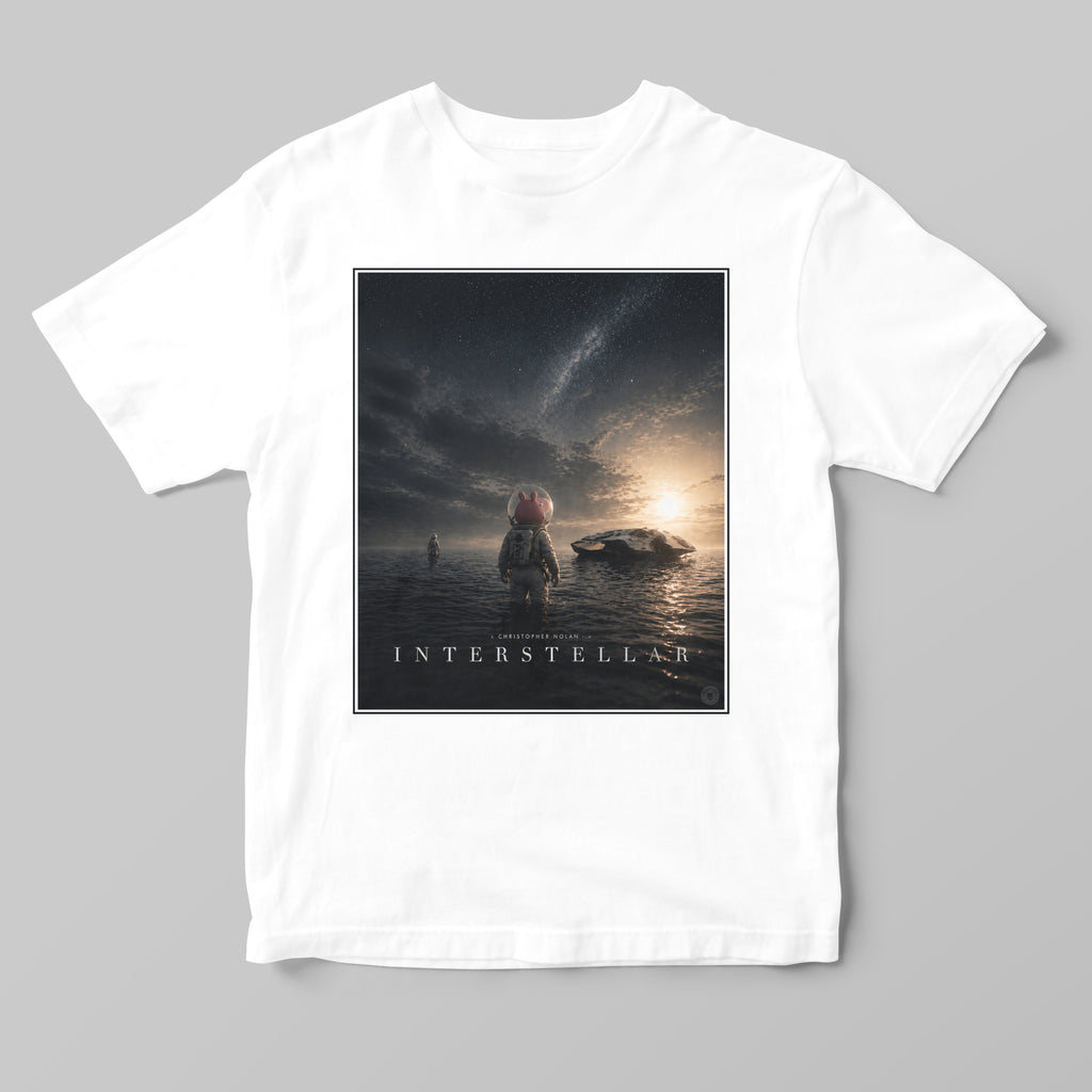 a white parody t-short featuring peppa pig as a space explorer in an interstellar movie poster