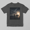 a grey funny parody t-short featuring peppa pig as a space explorer in an interstellar movie poster