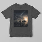 a grey funny parody t-short featuring peppa pig as a space explorer in an interstellar movie poster