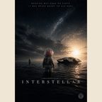Movie poster for 'Interstellar' with a cartoon pig character in space gear standing in water under a starry sky.