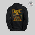 Black hoodie with 'Rainbow Wars' graphic on a gray background