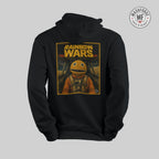 Black hoodie with 'Rainbow Wars' graphic on a gray background