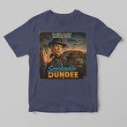 a blue spokadile dundee parody tshirt