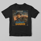 a black tshirt with a spockodile dundee funny graphic parody print