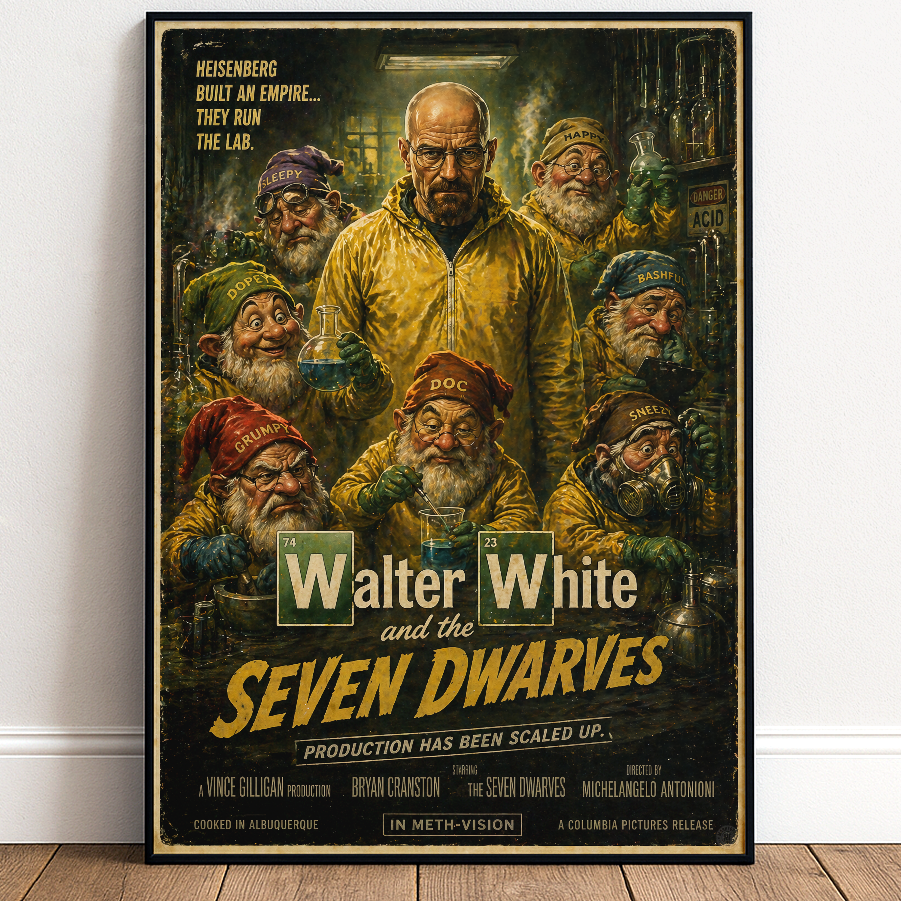 Poster of Walter White and the Seven Dwarves with a dark background