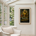Framed poster of Walter White and Seven Dwarves in a room with a window view of flowers.