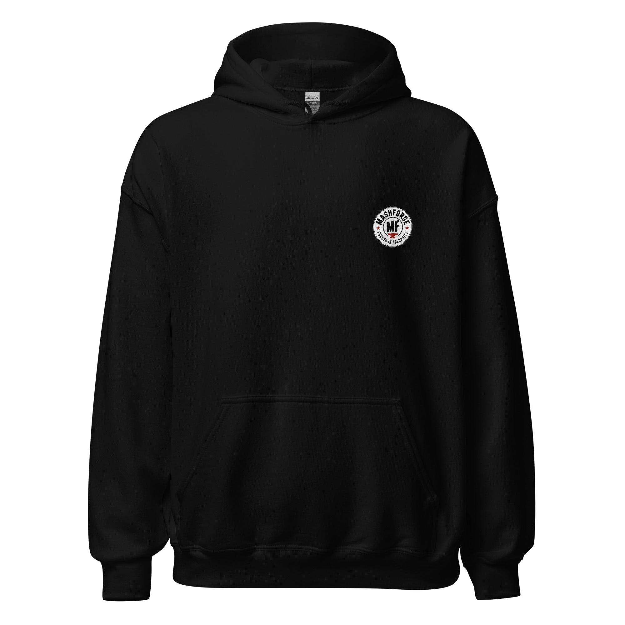 Black hoodie with a white star design on a white background
