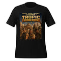 Black t-shirt with 'Beyond the Tropic Thunderdome' movie poster design on a white background