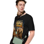 Man wearing a black t-shirt with 'Beyond Tropic Thunderdome' graphic design.