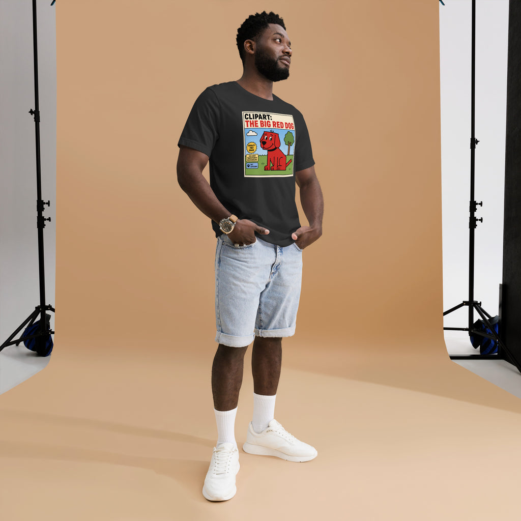 Man wearing a black t-shirt with a graphic design, standing against a brown backdrop.