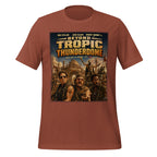 Brown t-shirt with 'Beyond Tropic Thunderdome' graphic design on a white background