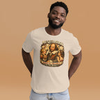 a man wearing a funny shakespeare tshirt