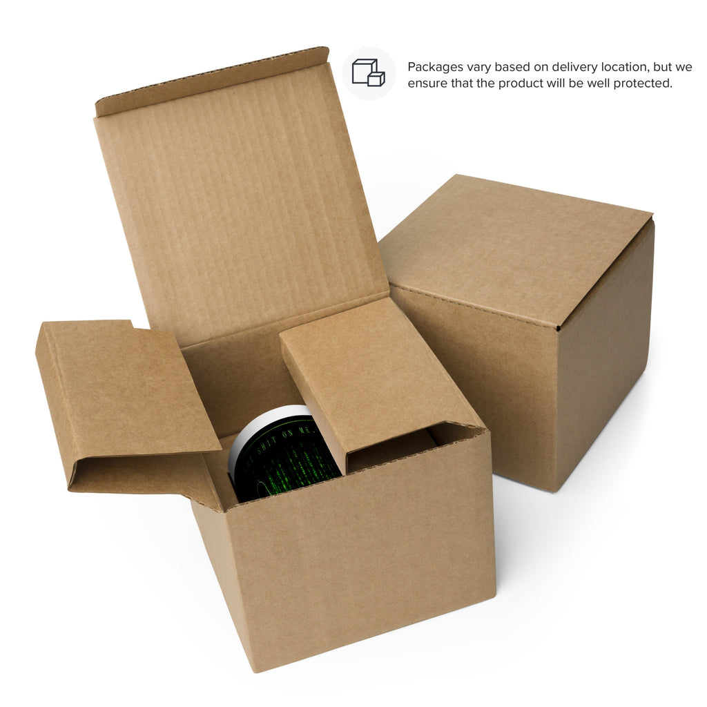 Two cardboard boxes on a white background with text about package protection.