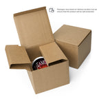 Brown cardboard box with a sprinted mug inside on a white background